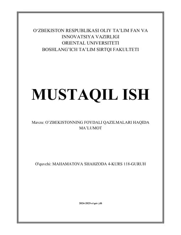 O'zbekistonning Foydali Qazilmalari