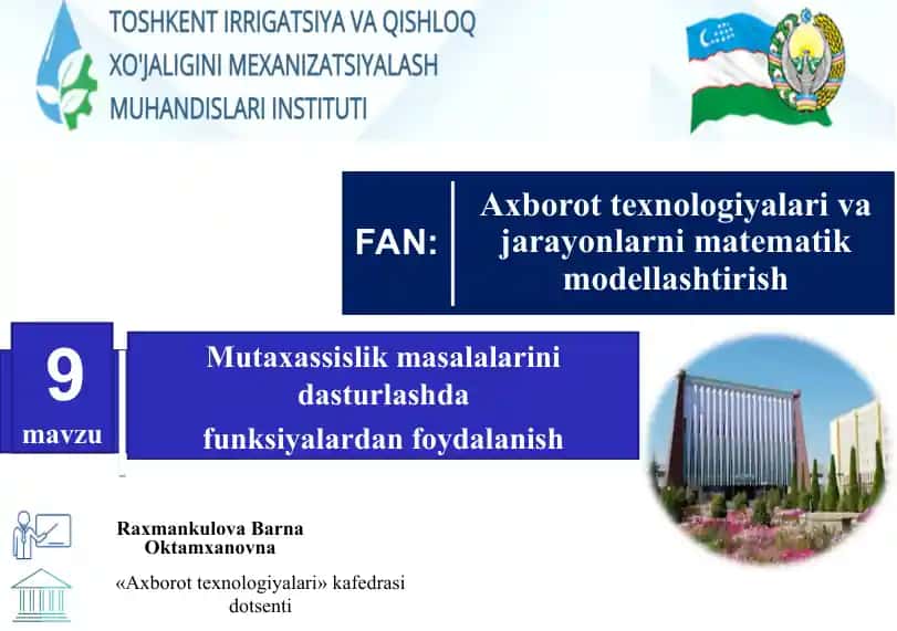 Masalalarinidasturlashda Funksiyalardan Foydalanish