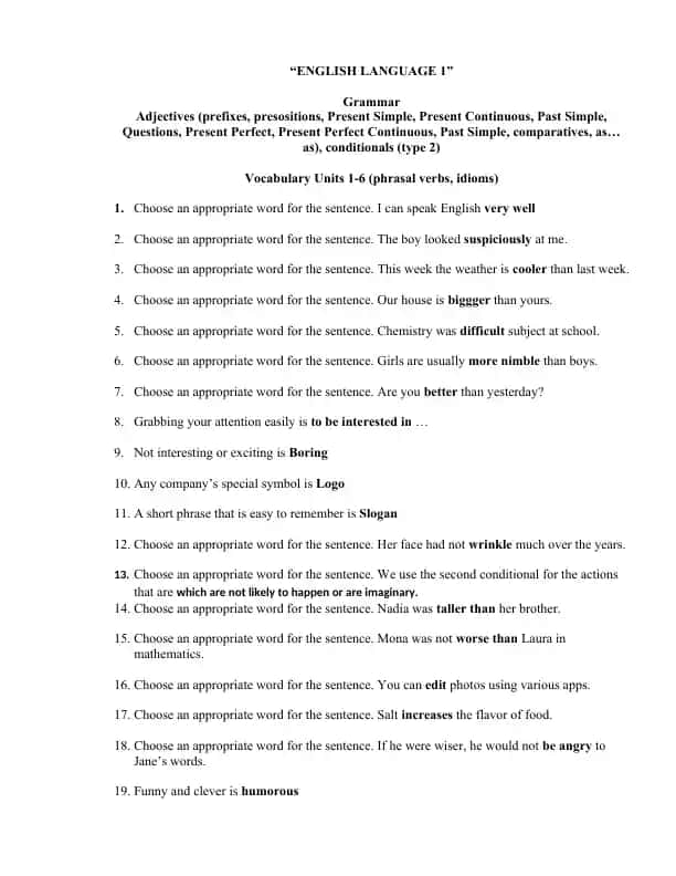 ENGLISH LANGUAGE 1