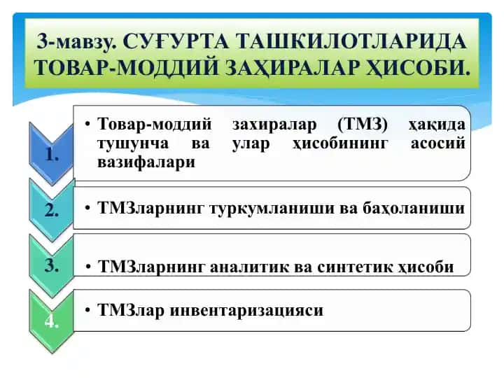 Tovar-moddiy zaxiralar haqida ma'lumotlar