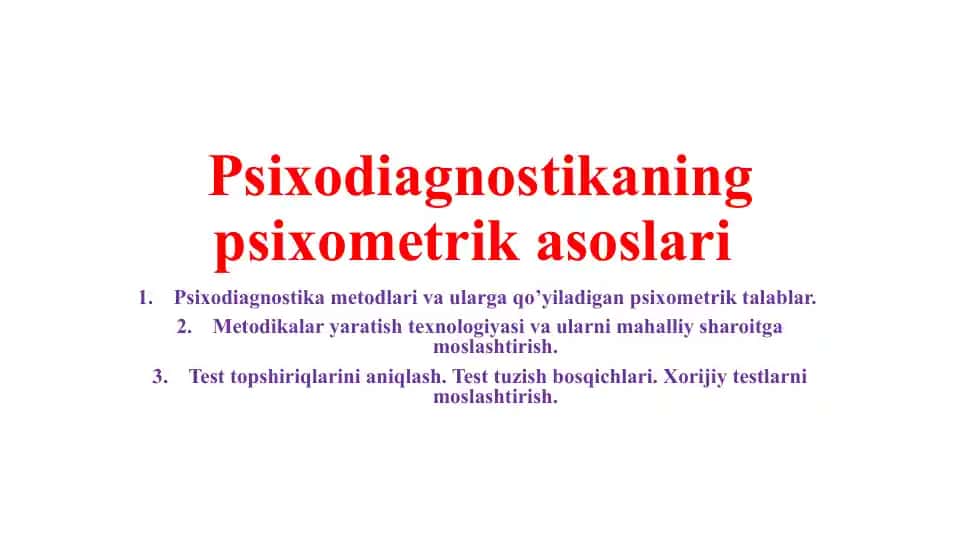 Psixodiagnostikaning psixometrik asoslari