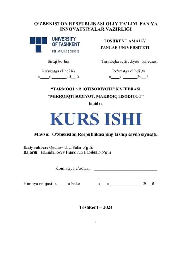 O'zbekiston Respublikasining tashqi savdo siyosati