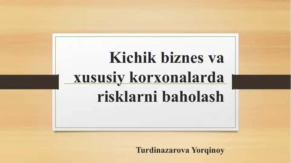 Kichik biznes va xususiy korxona risklarini baholash