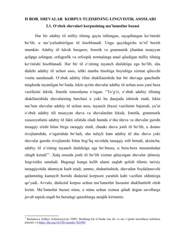 O‘zbek shevalari korpusi ma’lumotlar bazasi