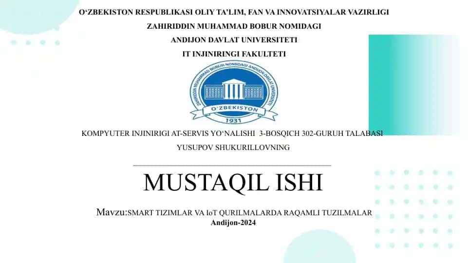 SMART TIZIMLAR VA IoT QURILMALARDA RAQAMLI TUZILMALAR