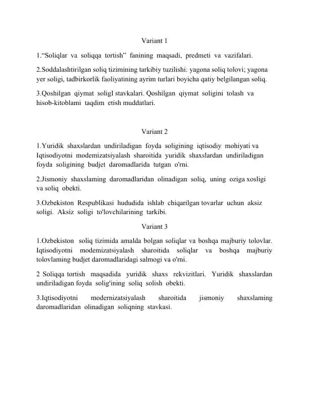 Soliqlar va soliqqa tortish fanining tahlili