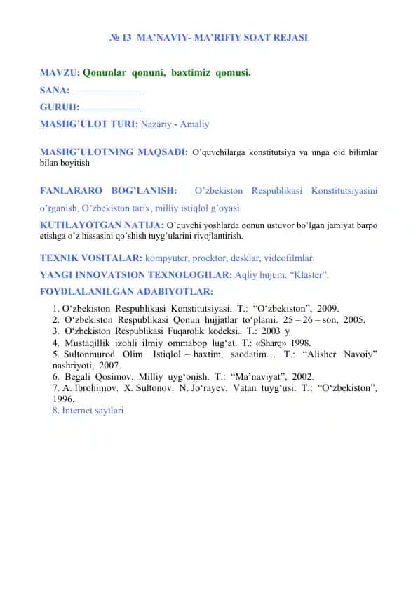 MA’NAVIY- MA’RIFIY SOAT REJASI