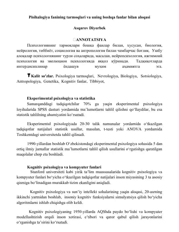 Eksperimental psixologiya va statistika