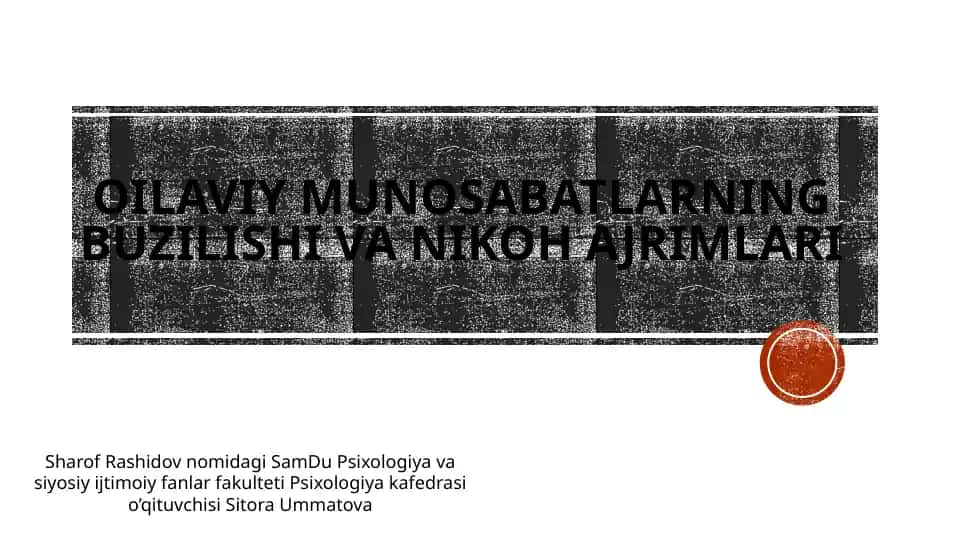 OILAVIY MUNOSABATLARNINGBUZILISHIVA NIKOH AJRIMLARI