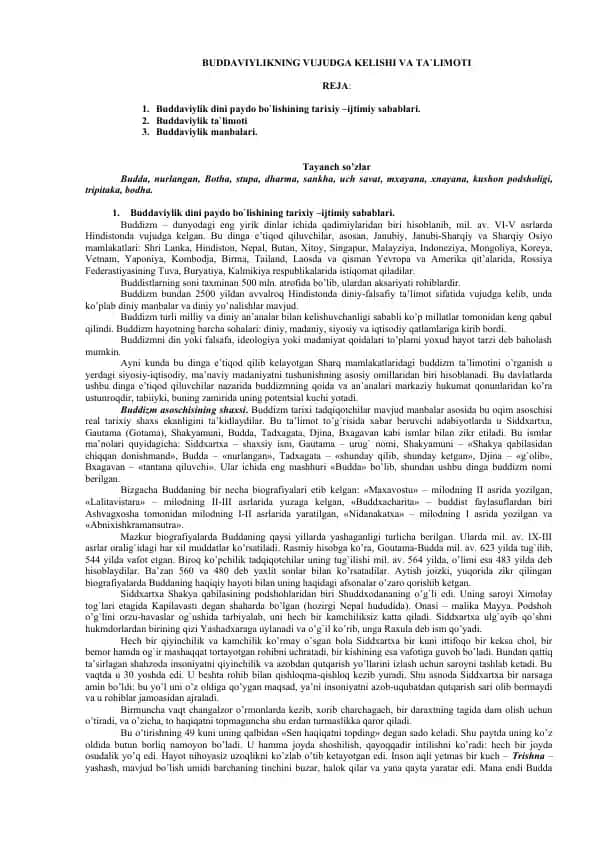 Buddaviylikning Vujudga Kelishi va Ta'limoti