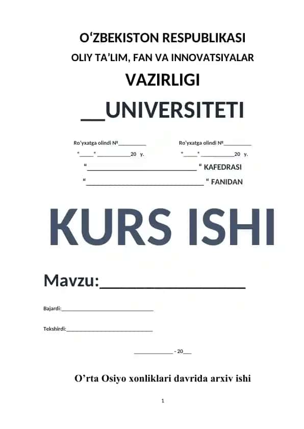 Arxiv ishi O'rta Osiyo xonliklari davrida