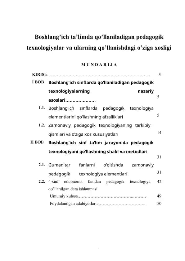 Pedagogik texnologiyalar va ularning qo’llanishdagi o’ziga xosligi