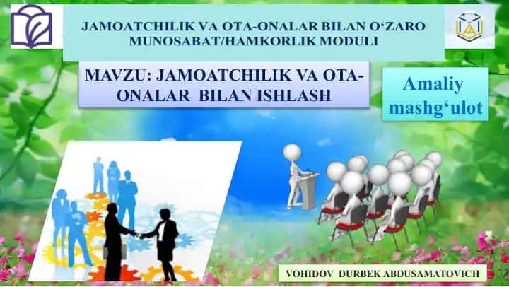 JAMOATCHILIK VA OTA-ONALAR BILAN ISHLASH