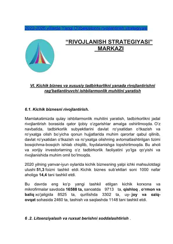 2022-2026 yillarda Yangi O'zbekistonni rivojlantirish strategiyasi