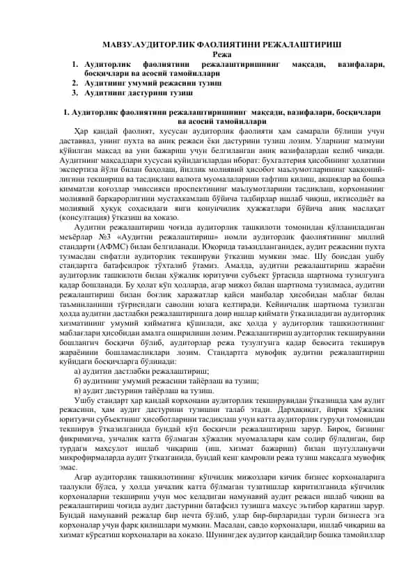Аудиторлик фаолиятини режалаштириш