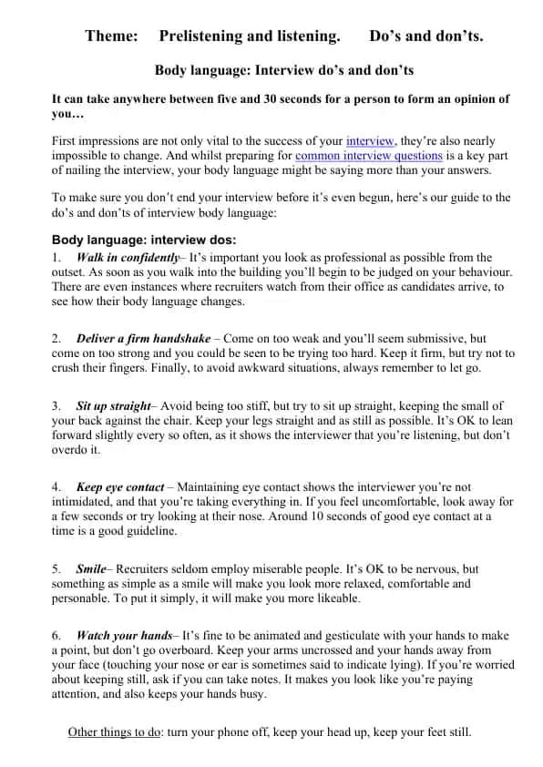 Interview body language guide