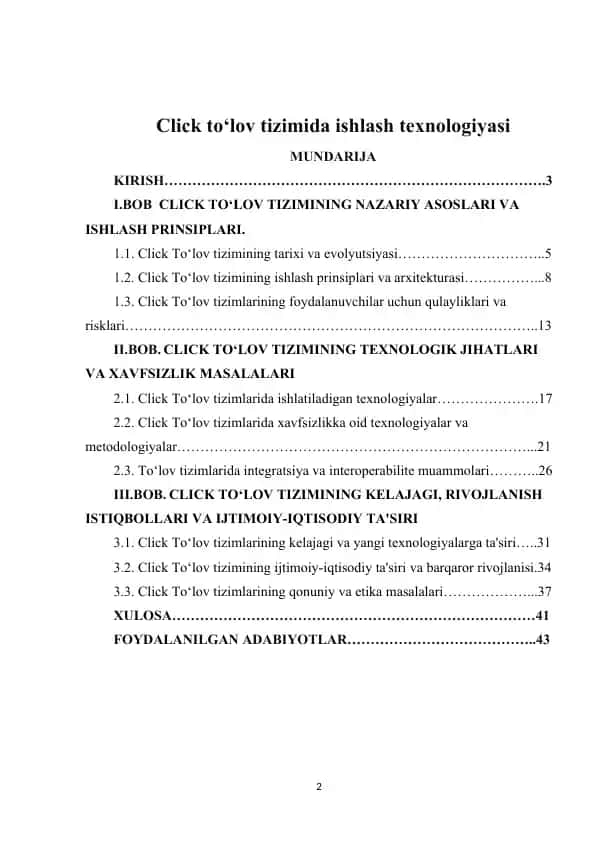 Click to‘lov tizimida ishlash texnologiyasi