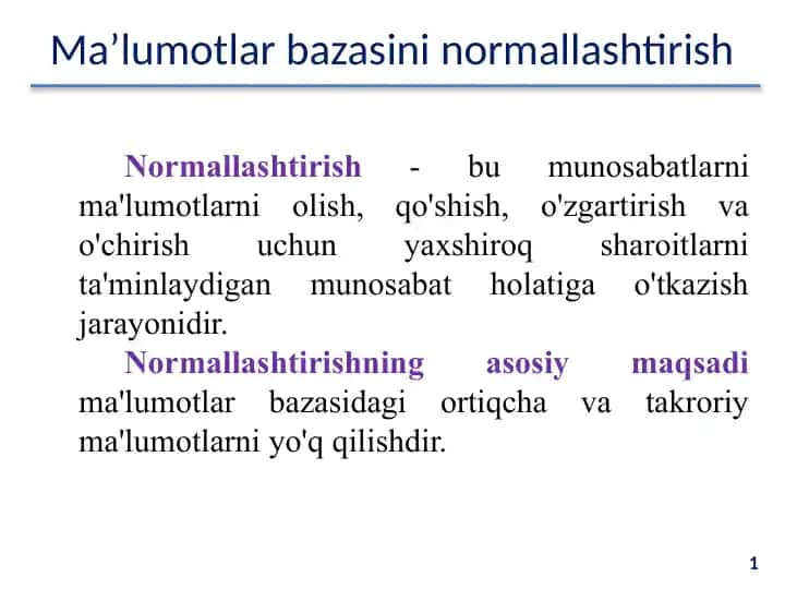 Ma’lumotlar bazasini normallashtirish