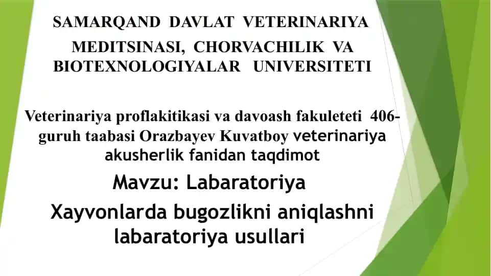 Xayvonlarda Bug‘ozlikni Aniqlash Laboratoriya Usullari