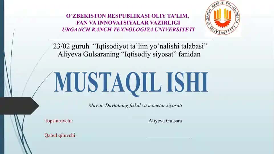 Davlatning fiskal va monetar siyosati