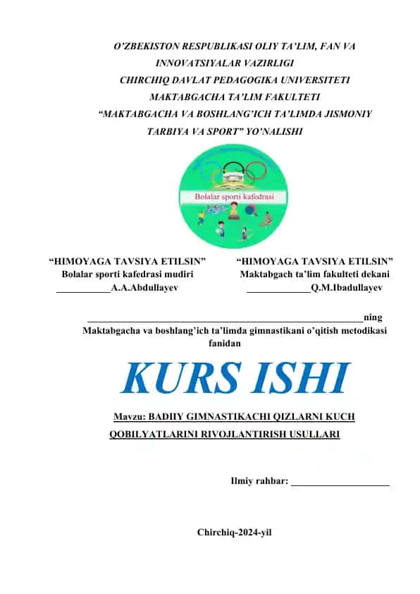Badiiy Gimnastikachi Qizlarni Kuch Qobiliyatlarini Rivojlantirish Usullari
