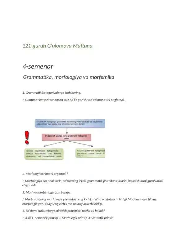Semenar 4 - Grammatika, morfologiya va morfemika