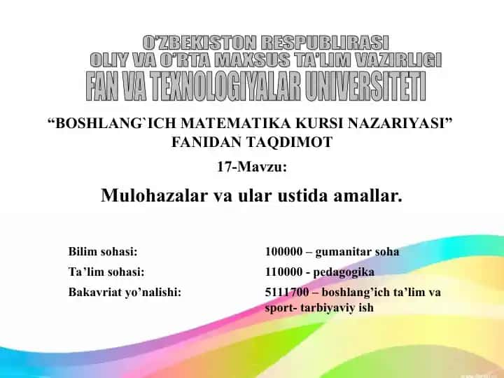 BOSHLANG`ICHMATEMATIKA KURSI NAZARIYASI