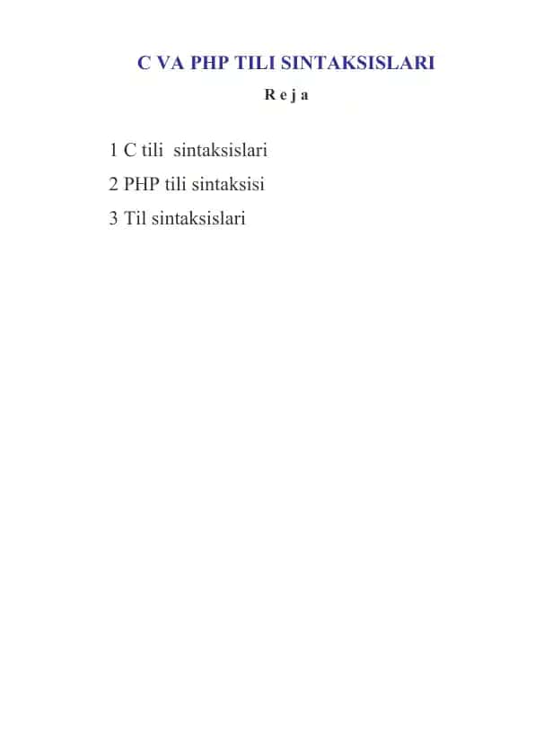 C VA PHP TILI SINTAKSISLARI