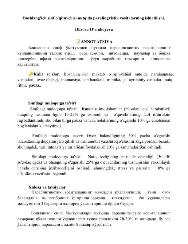 Paralingvistik vositalar va ularning ta'siri