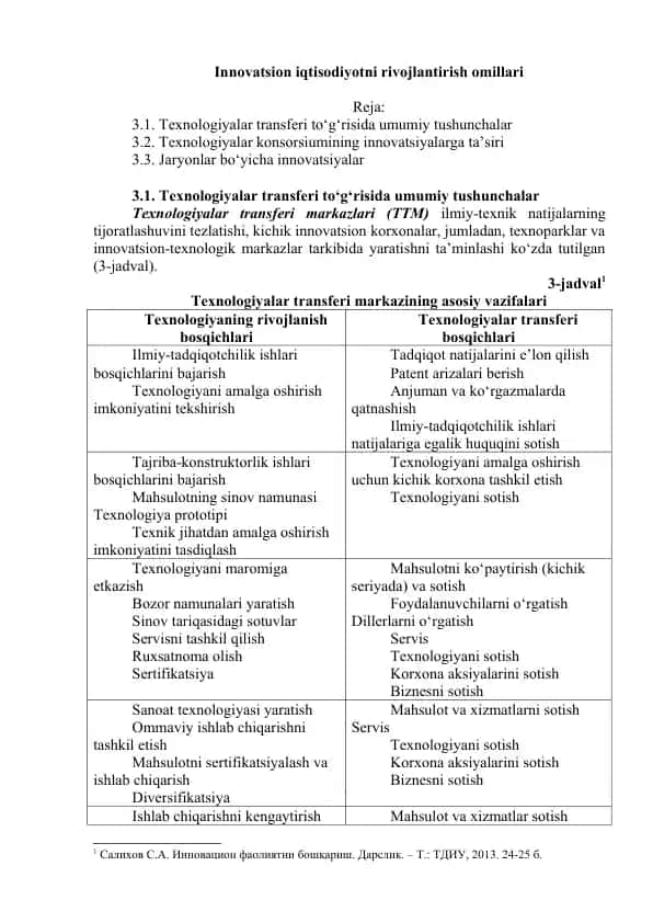 Innovatsion iqtisodiyotni rivojlantirish omillari