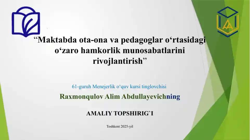 Ota-ona va Pedagoglar Hamkorlik Munosabatlari