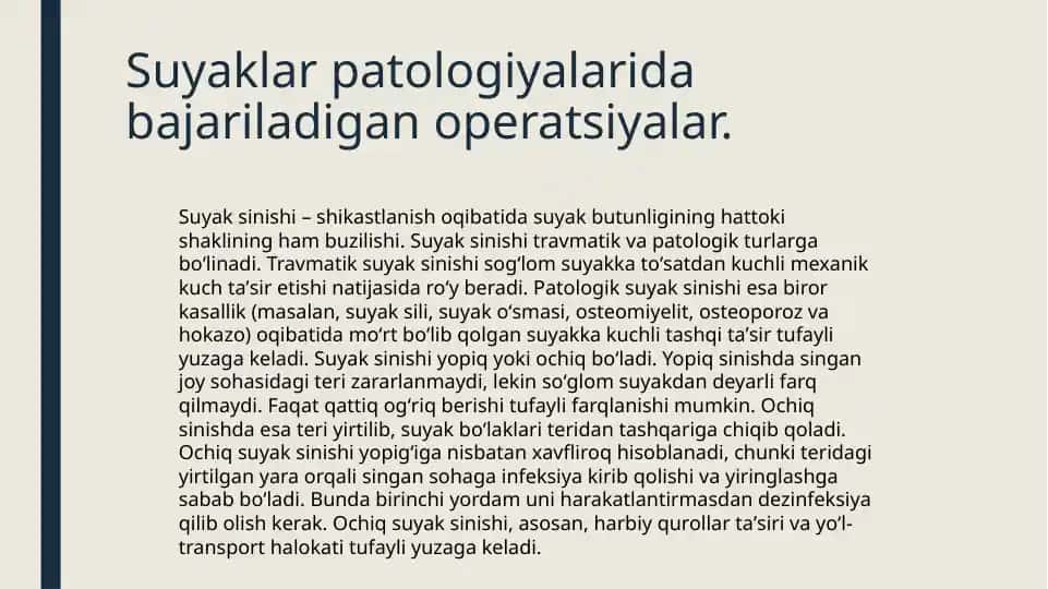 Suyaklar patologiyalari operatsiyalar