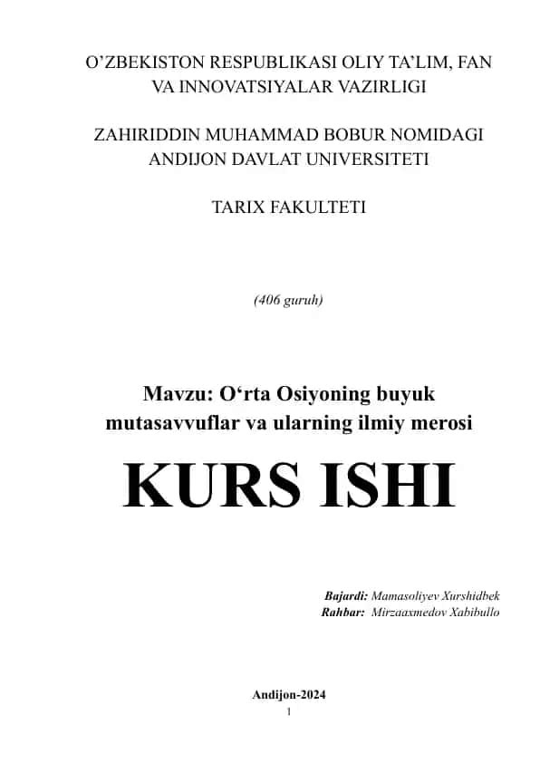 O‘rta Osiyoning buyuk mutasavvuflar va ularning ilmiy merosi