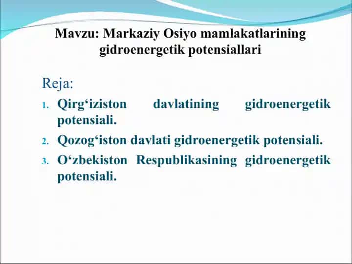 Gidroenergetik potensial haqida ma'lumotlar