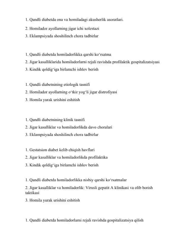 Qandli diabetda ona va homiladagi akusherlik asoratlari