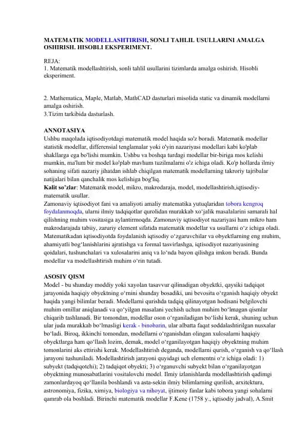Matematik modellashtirish