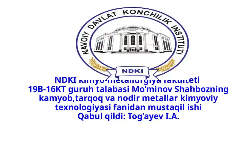 Oltin va Kumushning Kimyoviy Texnologiyasi