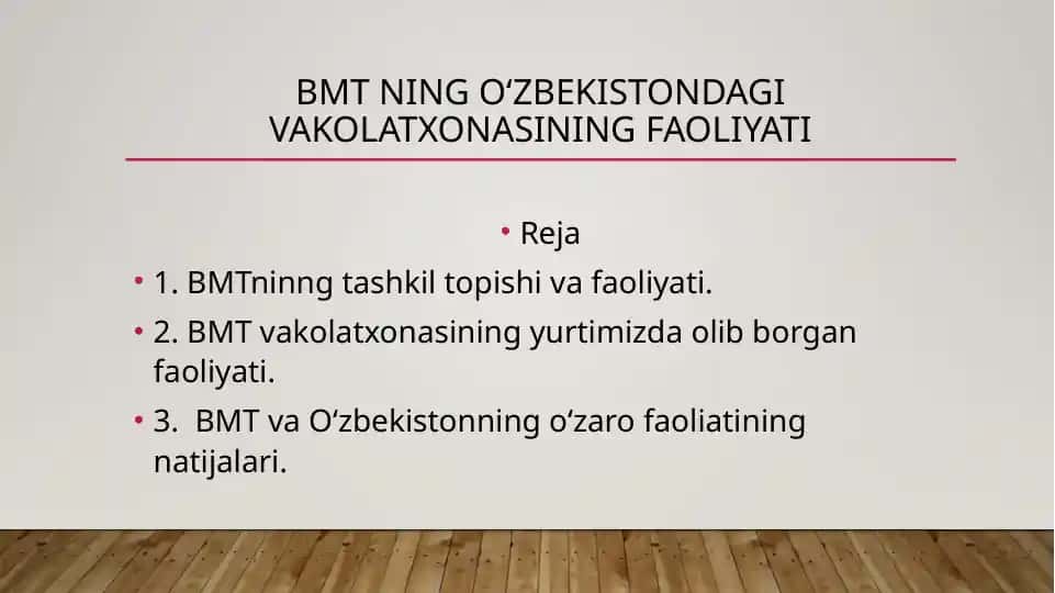 BMT ning O‘zbekistondagi vakolatxonasining faoliyati
