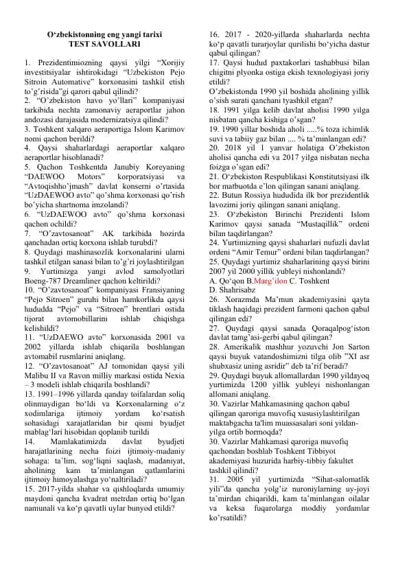 O‘zbekistonning eng yangi tarixi