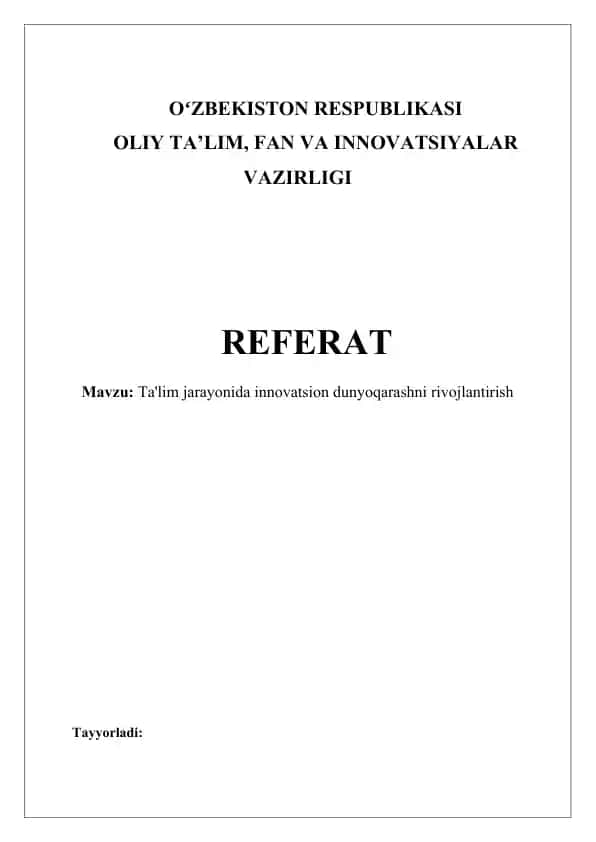 Innovatsion dunyoqarashni rivojlantirish