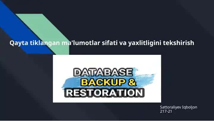 Ma'lumolarni tekshirish va yaxlitlash