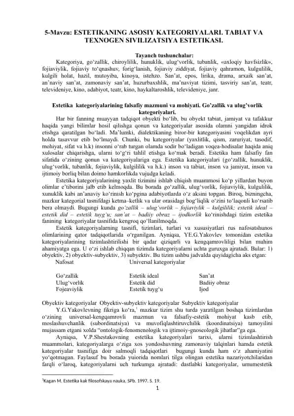 Estetikaning Asosiy Kategoriyalari