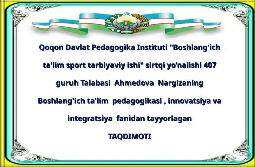 Boshlang'ich ta'lim sport tarbiyaviy ishi