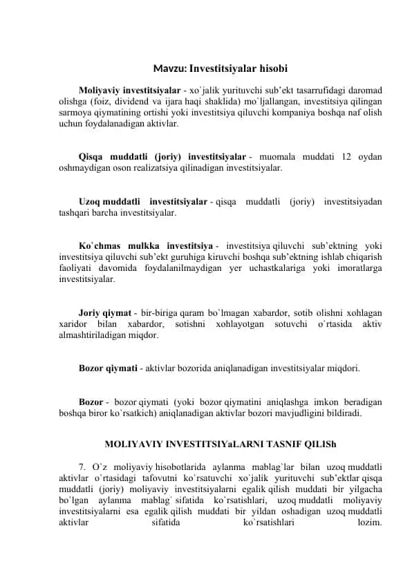 Investitsiyalar hisobi