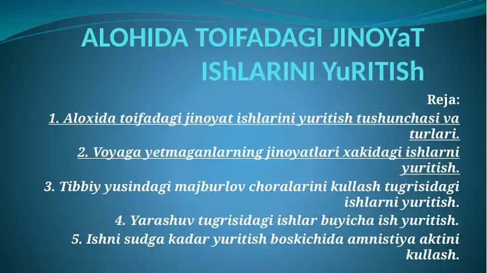 Alohida toifadagi jinoyat ishlarini yuritish