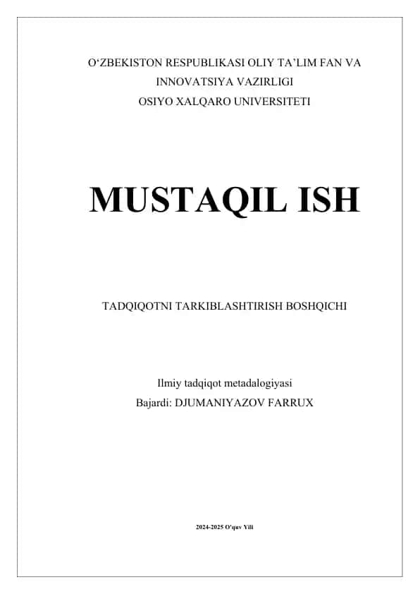 Ilmiy Tadqiqotni Tarkiblashtirish Boshqichi