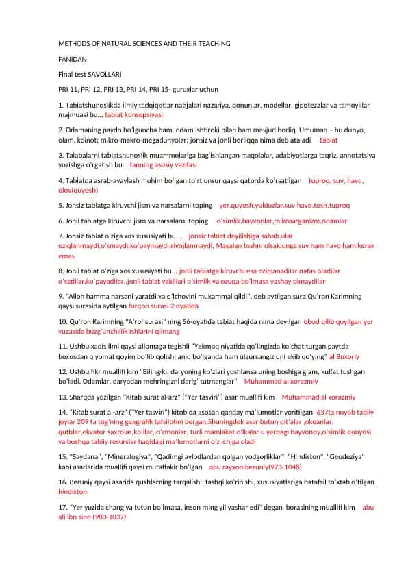 METHODS OF NATURAL SCIENCES AND THEIR TEACHING