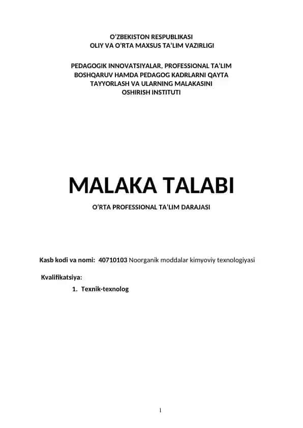 Noorganik moddalar kimyoviy texnologiyasi