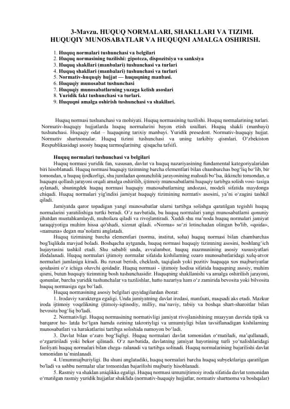 Huquq normalari, shakllari va tizimi