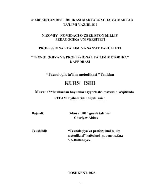 Metallardan buyumlar tayyorlash